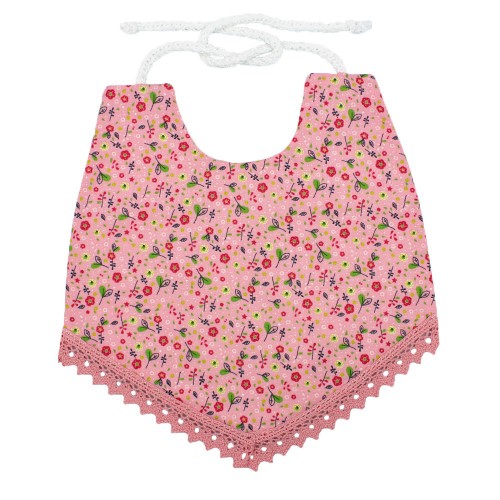 Handmade Pink Floral Bib With Lace 