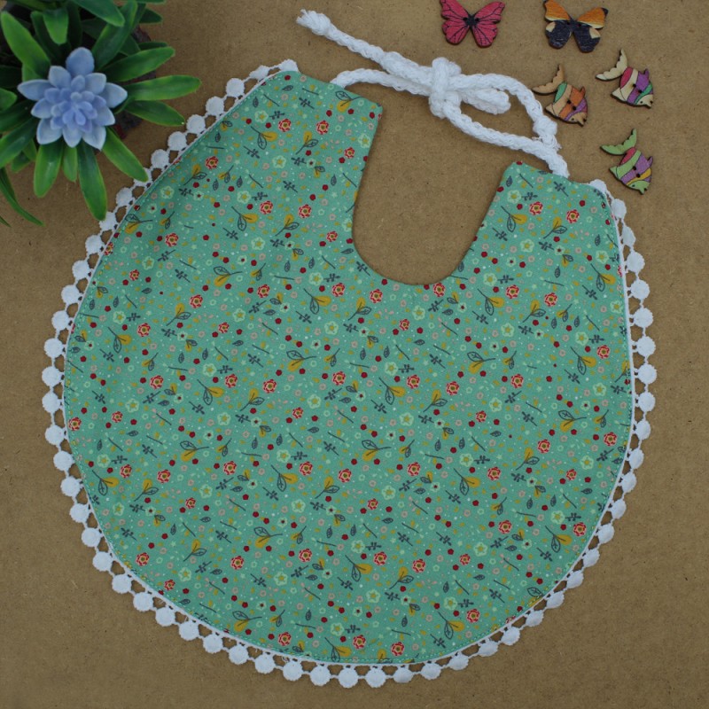 Handmade Green Floral Bib With Lace 