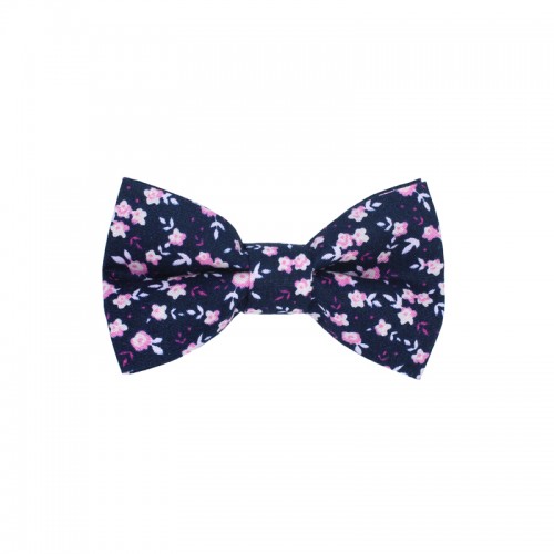 Blue Navy With Pink And White Flowers Kid Pre-Tied Bow Tie For 0-36 Months Old