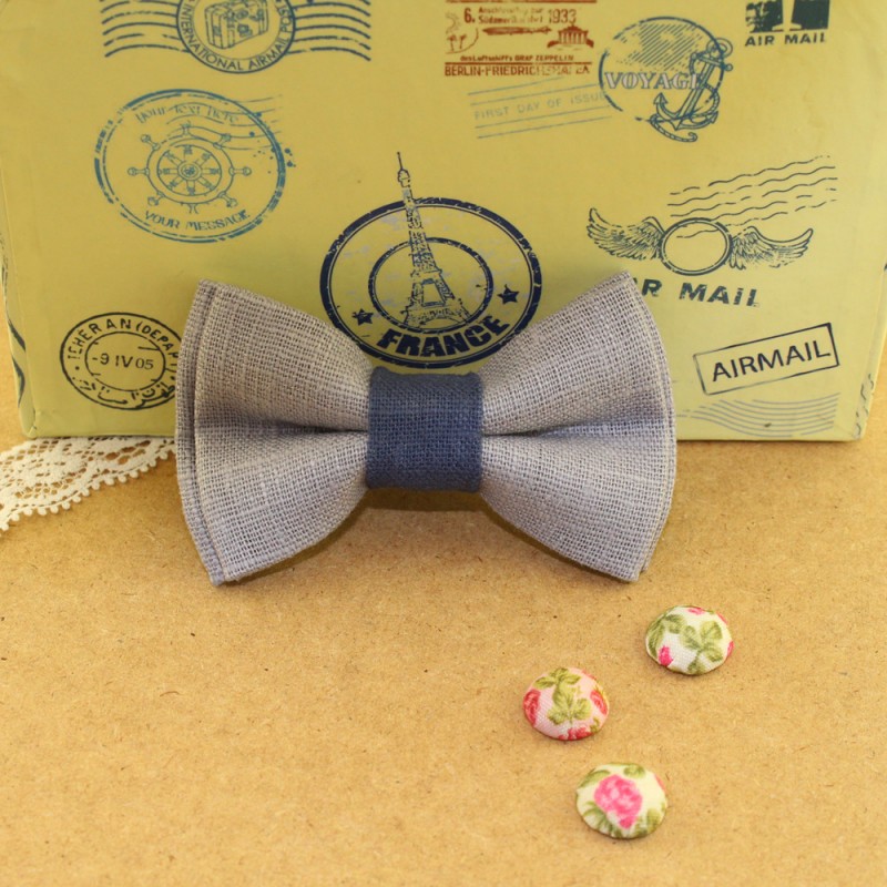 Gray - Blue Raf Linen Kid Pre-Tied Bow Tie For 0-36 Months Old