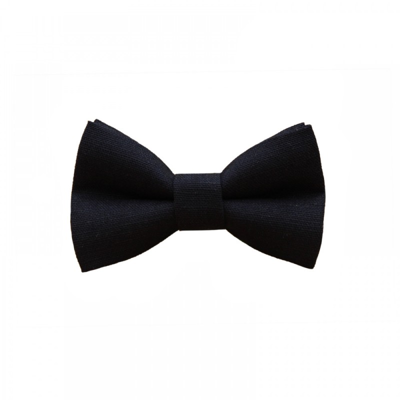 Handmade Black Linen Baby Pre-Tied Bow Tie 0-36 Months Old