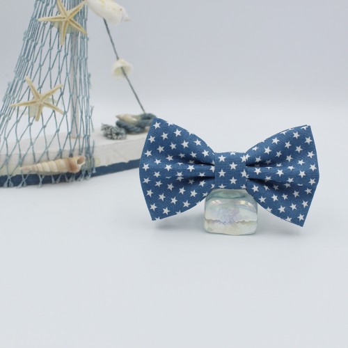 Baby Blue Jeans Bow Tie With White Stars