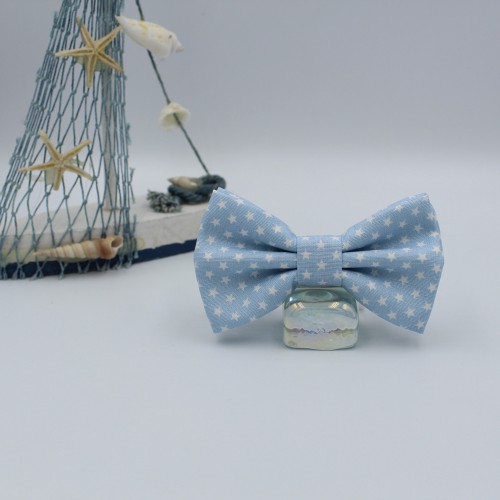 Handmade Baby Light Blue Bow Tie With White Stars
