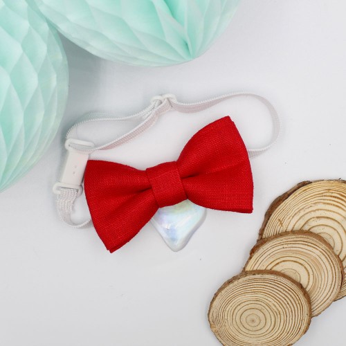 Handmade Red Linen Baby Pre-Tied Bow Tie 0-36 Months Old