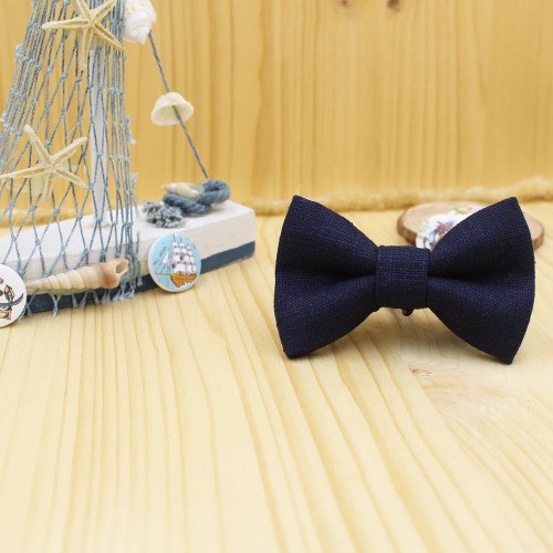Blue Navy Linen Baby Pre-Tied Bow Tie 0-36 Months Old