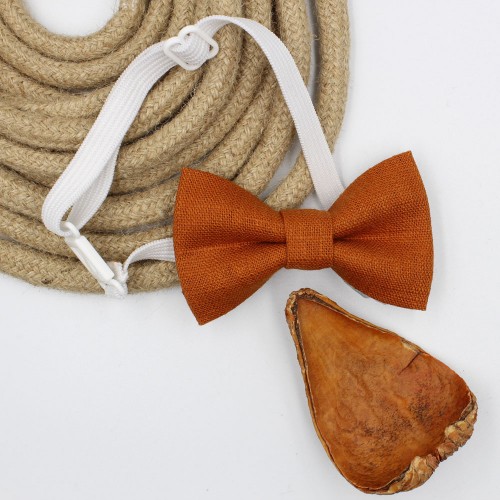 Rust Brown Linen Kid Pre-Tied Bow Tie For 0-36 Months Old