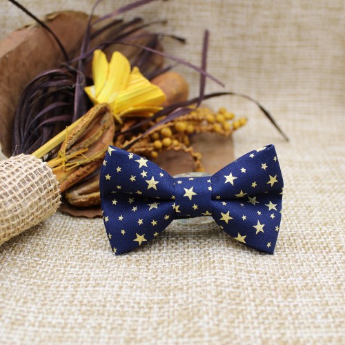 Christmas Baby Bow Tie Blue Navy Gold Stars 