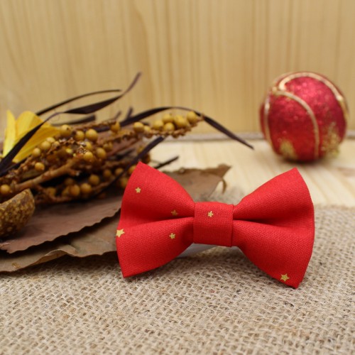 Christmas Baby Bow Tie Red Gold Stars