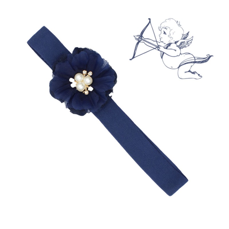 Navy Blue Baby Hair Band With Flower