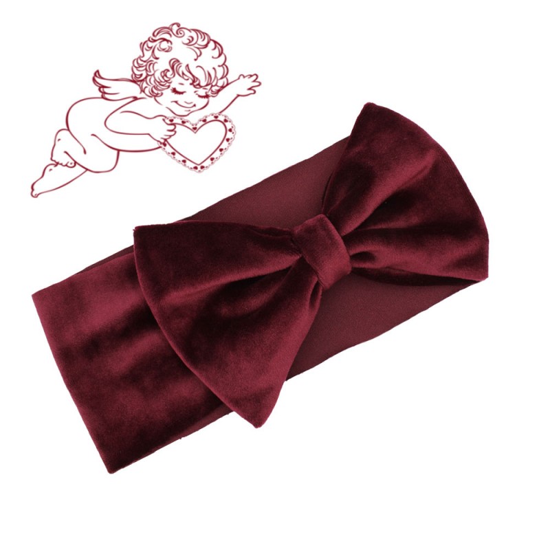  Bordeaux Velvet Baby Hair Band With Big Bow