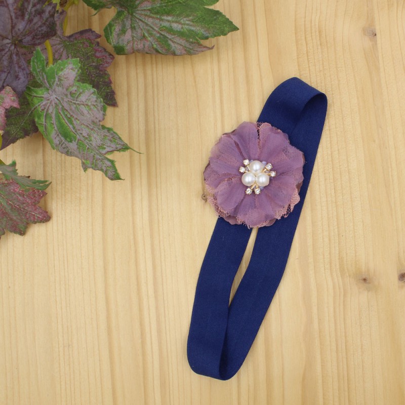 Navy Blue Baby Hair Band With Rotten Apple Flower