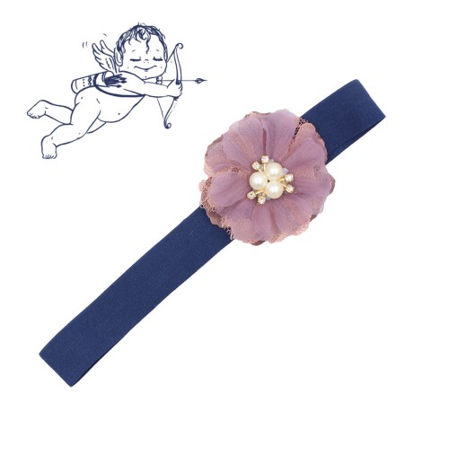 Navy Blue Baby Hair Band With Rotten Apple Flower