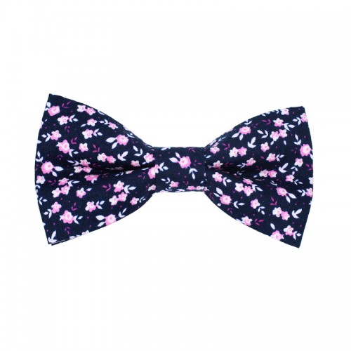 Blue Navy With Pink And White Flowers Men Pre-Tied Bow Tie