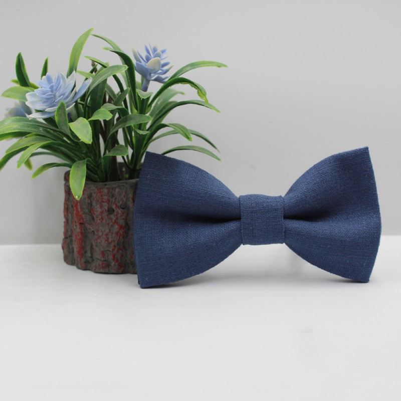 Blue Linen Men's Pre-Tied Bow Tie