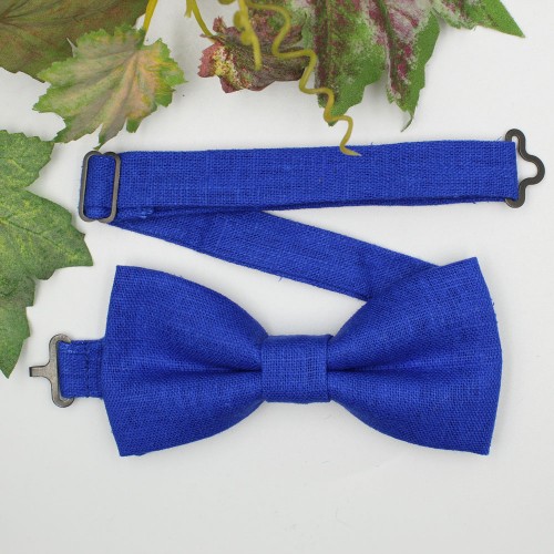 Handmade Blue Royal Linen Men's Pre-Tied Bow Tie