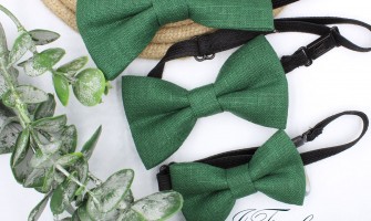 Handmade linen green bow tie