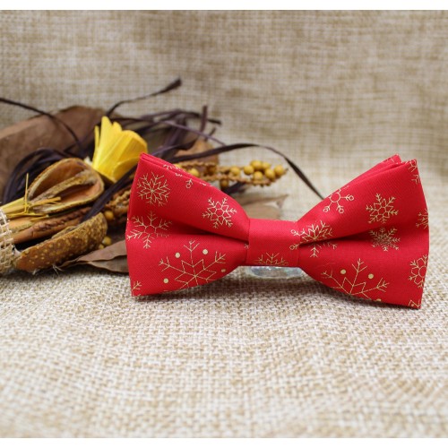 Christmas Men's Bow Tie Red With Gold Snowflakes