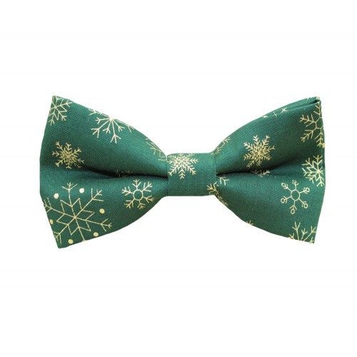 Christmas Men's Bow Tie Green With Gold Snowflakes