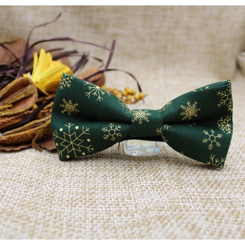 Christmas Men's Bow Tie Green With Gold Snowflakes