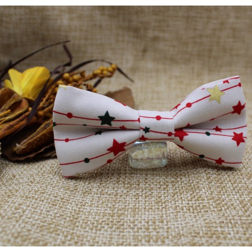 Christmas Men's Bow Tie White With Red Garland 