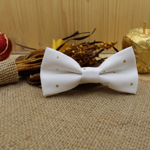 Christmas Men's Bow Tie White With Gold Stars 
