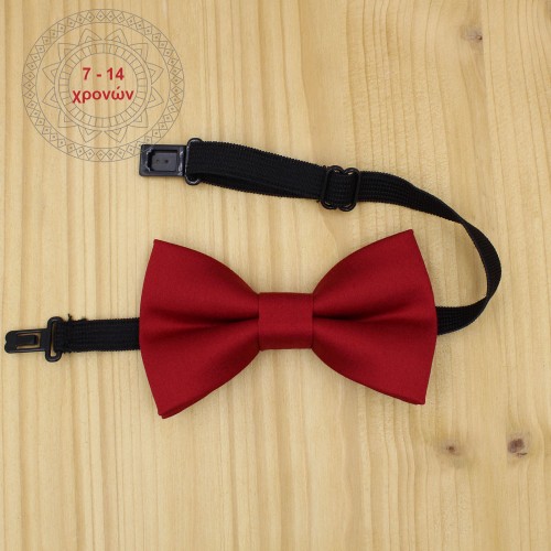 Handmade Wine Red Kid Pre-Tied Bow Tie For 7-14 Years Old
