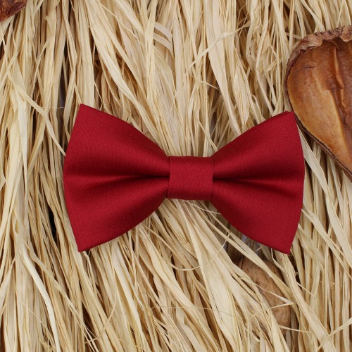 Handmade Wine Red Kid Pre-Tied Bow Tie For 7-14 Years Old