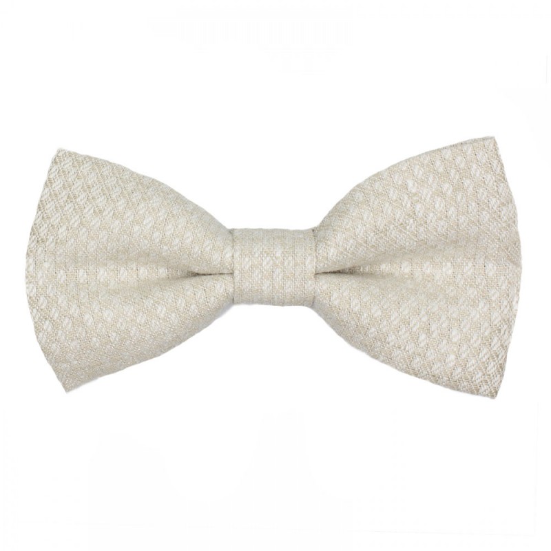 Handmade White Beige Linen Men's Pre-Tied Bow Tie