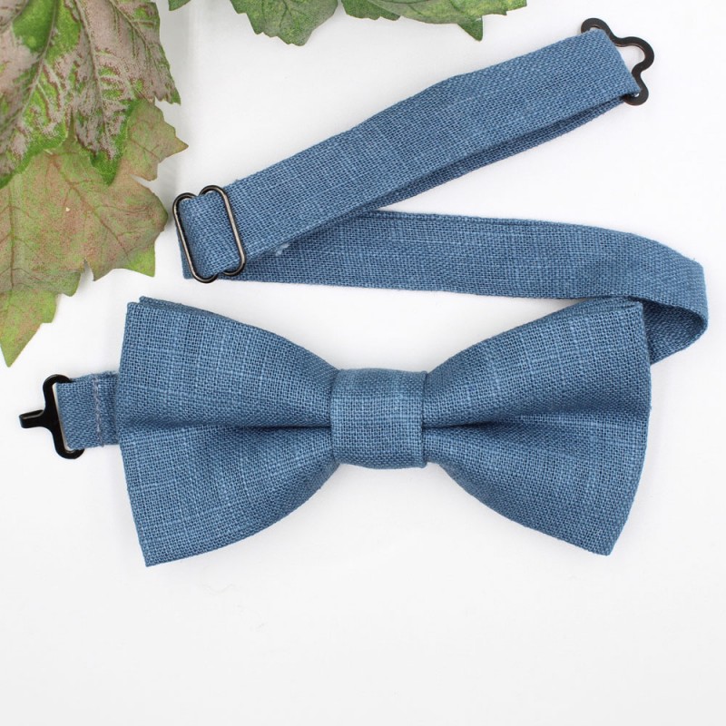Handmade Aviation Blue Linen Men's Pre-Tied Bow Tie