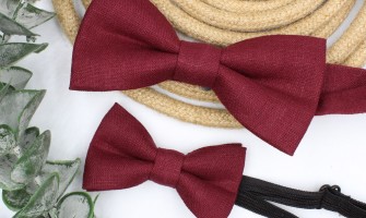 Handmade burgundy bow ties for dad and baby