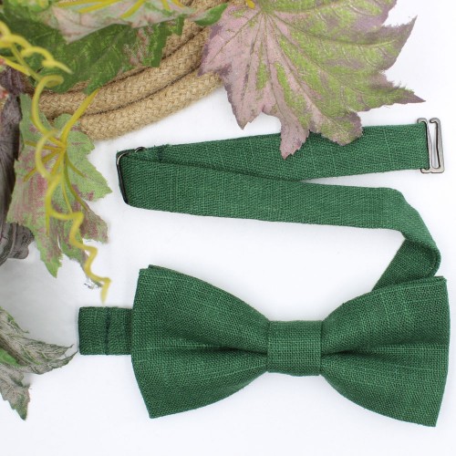 Dark Green Linen Men's Pre-Tied Bow Tie