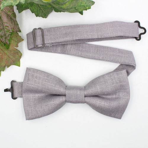 Handmade Gray Linen Men's Pre-Tied Bow Tie