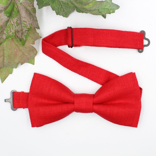 Handmade Red Linen Men's Pre-Tied Bow Tie