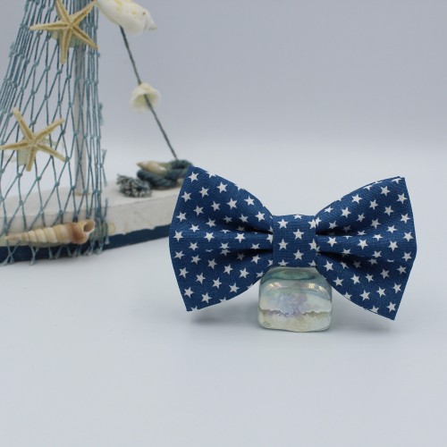Handmade Blue White Stars Kid Pre-Tied Bow Tie For 3-6 Years Old