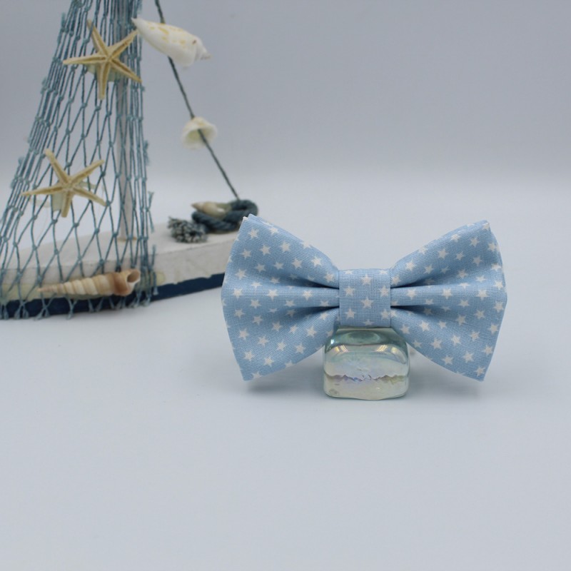 Handmade Baby Bow Tie Light Blue With White Stars