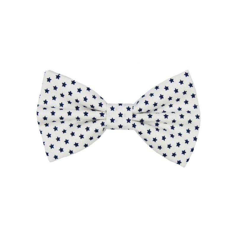 Handmade White Blue Stars Kid Pre-Tied Bow Tie For 3-6 Years Old