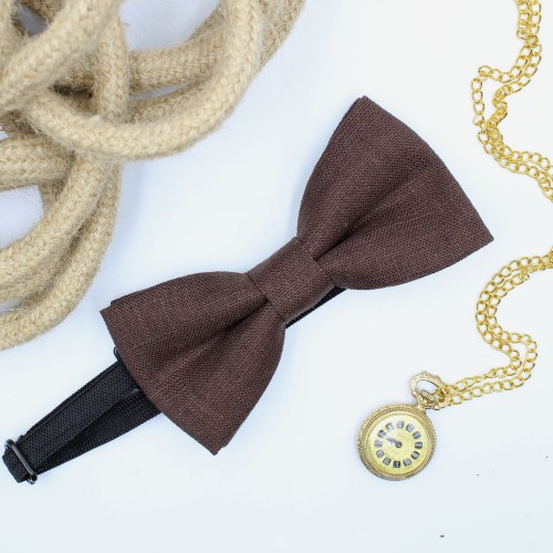 Handmade Brown Linen Kid Pre-Tied Bow Tie For 3-6 Years Old