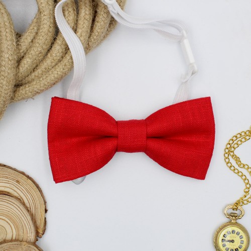 Handmade Red Linen Kid Pre-Tied Bow Tie For 3-6 Years Old
