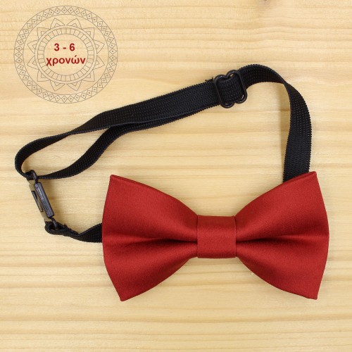 Handmade Wine Red Kid Pre-Tied Bow Tie For 3-6 Years Old