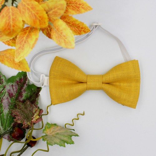 Mustard Linen Kid Pre-Tied Bow Tie For 7-14 Years Old