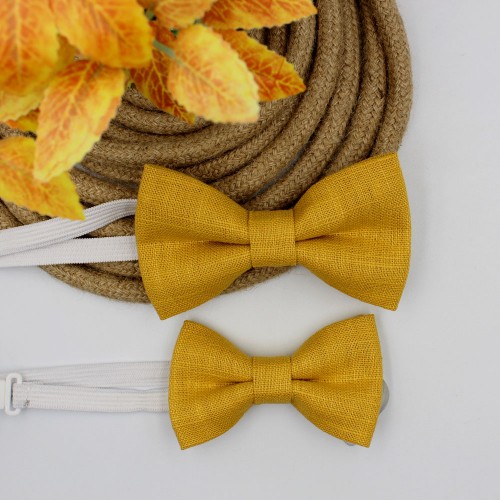 Mustard Linen Kid Pre-Tied Bow Tie For 7-14 Years Old
