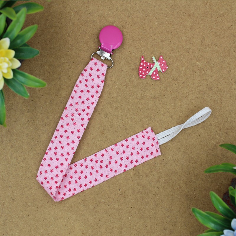 Handmade Pacifier Clip Pink Stars With Fuchsia Clip