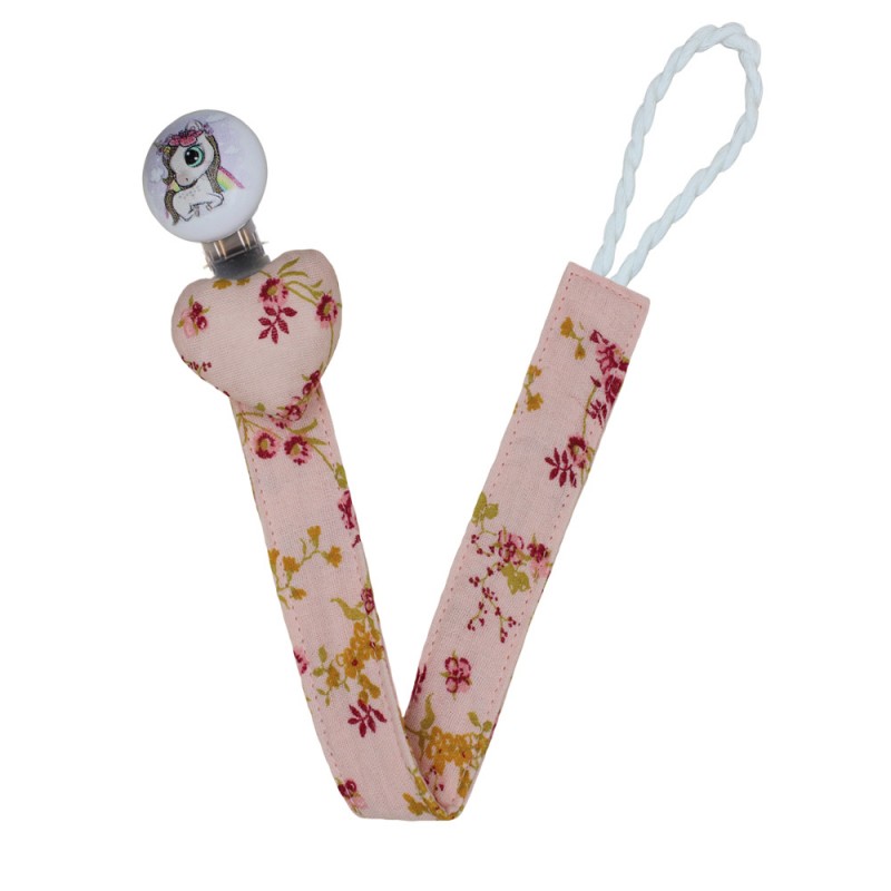 Handmade Pacifier Clip Rose Floral Muslin With Small Pony Clip 