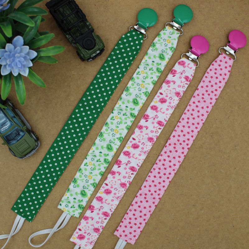 Handmade Pacifier Clip Green Floral With Green Clips