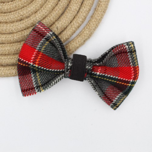 Red Gray Scottish Plaid Dog Cat Bow Tie