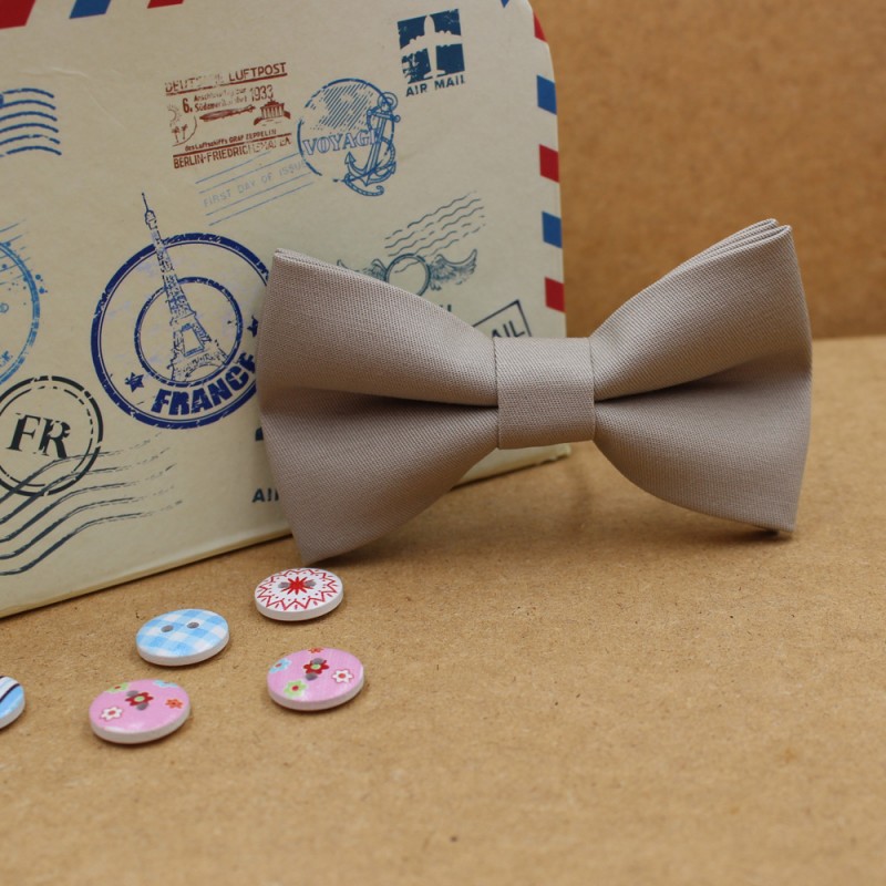 Handmade Gray Beige Kid Pre-Tied Bow Tie For 3-6 Years Old