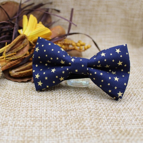 Christmas Children's Bow Tie Blue Navy Gold Stars 2 To 6 Years 