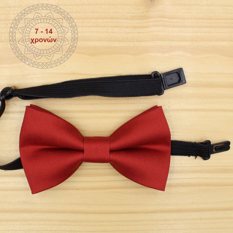 Handmade Brick Red Color Kid Pre-Tied Bow Tie For 7-14 Years Old