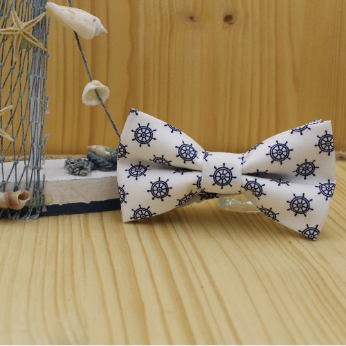 Children's Bow Tie White With Blue Navy Navy Steering Wheel 2 to 6 Years Old