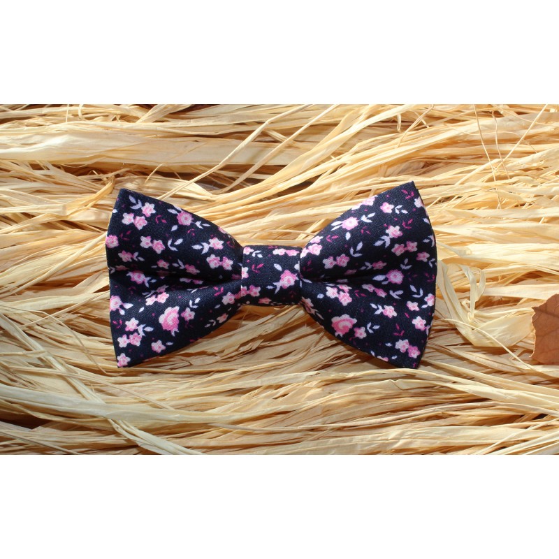 Blue Navy With Pink And White Flowers Kid Pre-Tied Bow Tie For 7-14 Years Old